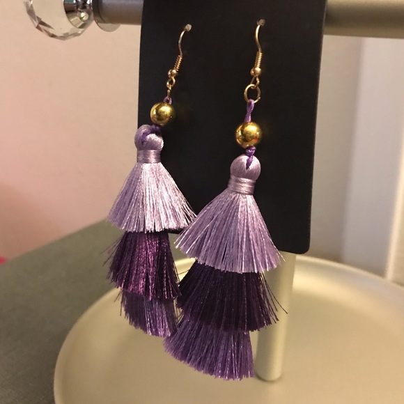 Purple Layered Tassel Earrings - Picture 4 of 5